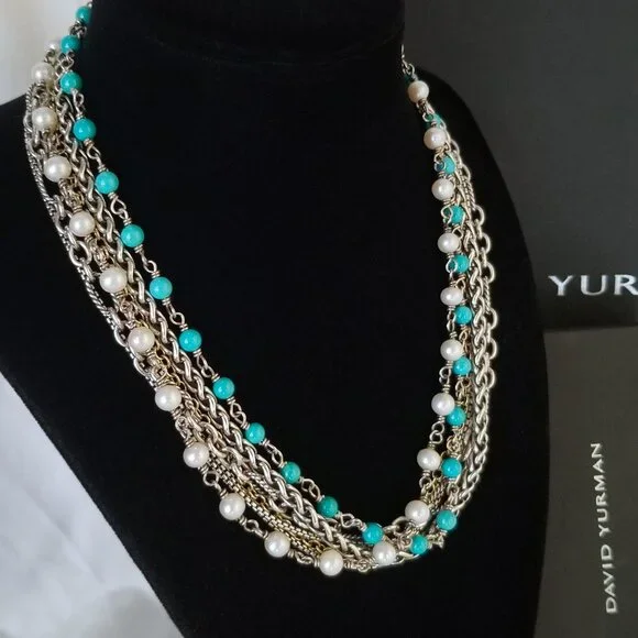 SOLD - DAVID YURMAN *RARE* 18K Gold Turquoise Pearl Necklace - Pristine! $2150 - Picture 5 of 13